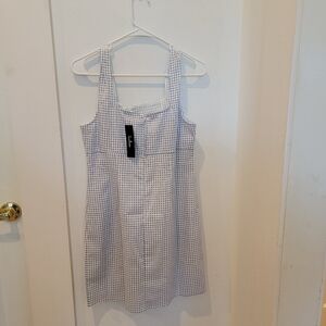 NWT Lulus Happy Chance Gingham Square Neck Mini Dress Summer Blue Womens size L